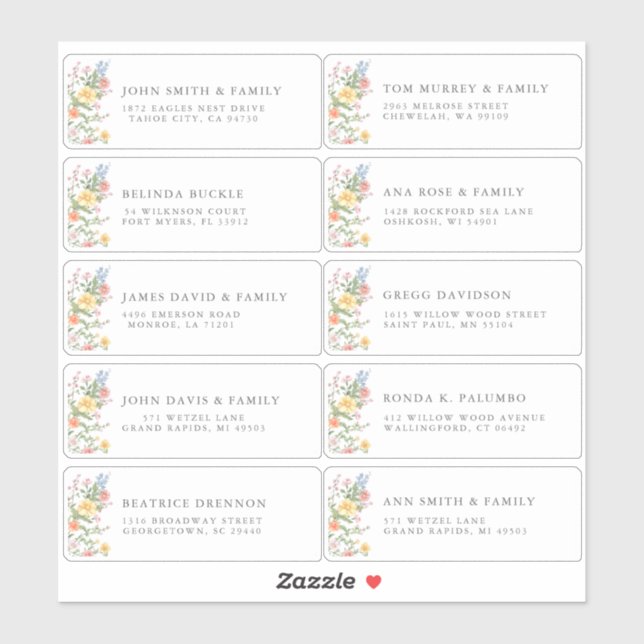 Soft Pastel Ornate Spring Garde Guest Name Address (Sheet)