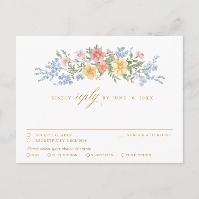 Soft Pastel Ornate Spring Garden Floral gold RSVP Postcard (Front)