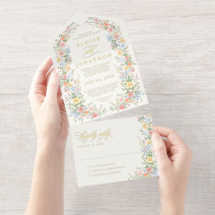 Soft Pastel Ornate Spring Garden Floral Wedding All In One Invitation