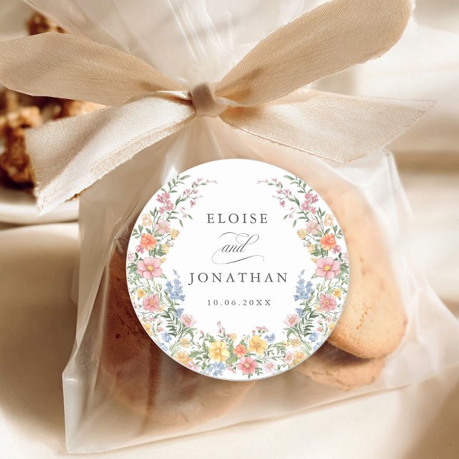 Soft Pastel Ornate Spring Garden Floral Wedding Classic Round Sticker (Soft Pastel Ornate Spring Garden Floral Wedding Classic Round favor bag Sticker)