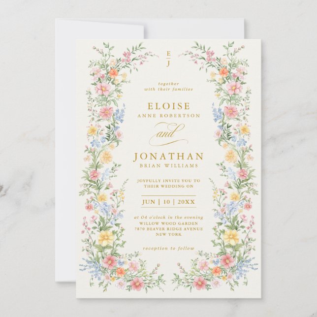 Soft Pastel Ornate Spring Garden Floral Wedding    Invitation (Front)