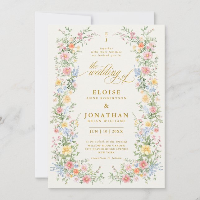 Soft Pastel Ornate Spring Garden Floral Wedding    Invitation (Front)