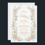 Soft Pastel Ornate Spring Garden Floral Wedding    Invitation<br><div class="desc">Bring timeless charm and romantic elegance to your wedding with this minimalist floral gold wedding invitation, featuring a soft watercolor border of hand-painted blooms. The delicate floral arrangement includes pastel pinks, buttery yellows, soft lavenders, baby blues, and sage greens, gracefully framing your custom text in the center. Perfect for spring...</div>