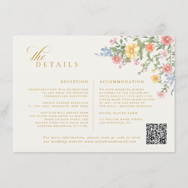 Soft Pastel Ornate Spring Garden gold Wedding Enclosure Card (Front)