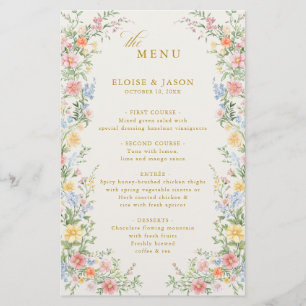 Soft Pastel Ornate Spring Garden Gold Wedding Menu