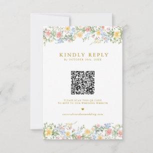 Soft Pastel Ornate Spring Garden Gold Wedding RSVP Card