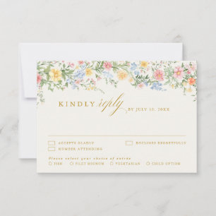 Soft Pastel Ornate Spring Garden Gold Wedding RSVP Card
