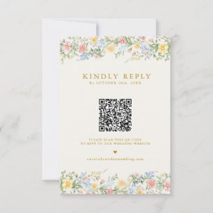 Soft Pastel Ornate Spring Garden Gold Wedding RSVP Card