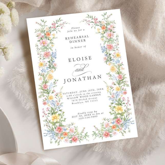 Soft Pastel Ornate Spring Garden  Rehearsal Dinner Invitation (Soft Pastel Ornate Spring Garden wedding Rehearsal Dinner Invitation)