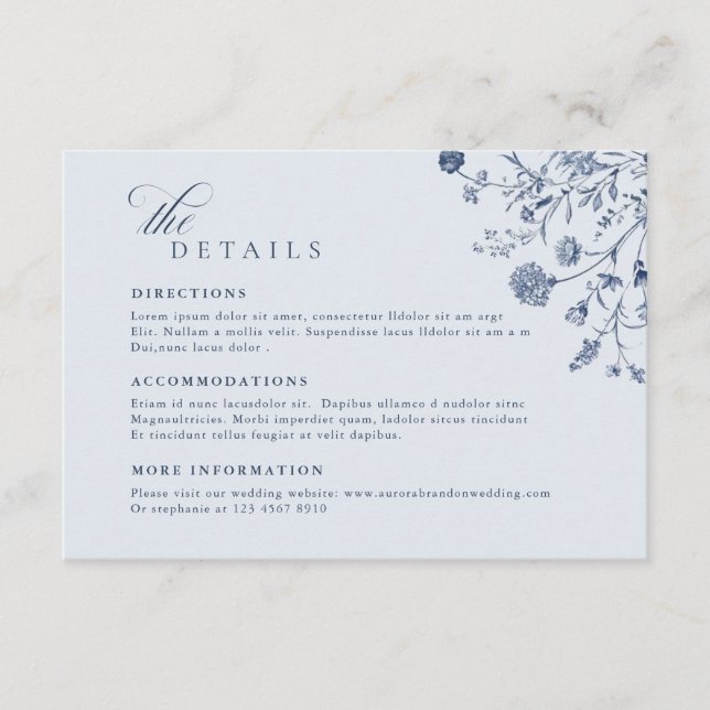 Soft Pastel Ornate Spring Garden  Wedding Details Enclosure Card (Front)