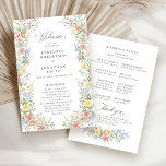 Soft Pastel Ornate Spring Garden  Wedding Program<br><div class="desc">Bring timeless charm and romantic elegance to your wedding with this minimalist floral program, featuring a soft watercolor border of hand-painted blooms. The delicate floral arrangement includes pastel pinks, buttery yellows, soft lavenders, baby blues, and sage greens, gracefully framing your custom text in the centre. Perfect for spring or garden...</div>