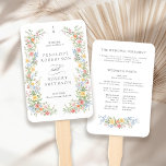 Soft Pastel Ornate Spring Garden Wedding Program Hand Fan<br><div class="desc">Bring timeless charm and romantic elegance to your wedding with this minimalist floral program hand fan, featuring a soft watercolor border of hand-painted blooms. The delicate floral arrangement includes pastel pinks, buttery yellows, soft lavenders, baby blues, and sage greens, gracefully framing your custom text in the centre. Perfect for spring...</div>