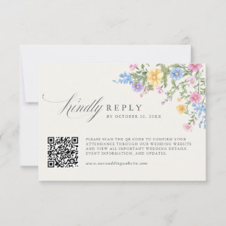 Soft Pastel Ornate Spring Garden Wedding QR Code RSVP Card