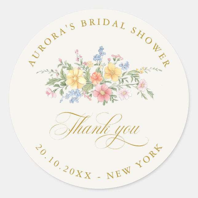 Soft Pastel Ornate Spring  Gold shower thank you Classic Round Sticker (Front)
