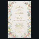 Soft Pastel Ornate Spring Gold  Wedding Program<br><div class="desc">Bring timeless charm and romantic elegance to your wedding with this minimalist floral program with gold lettering, featuring a soft watercolor border of hand-painted blooms. The delicate floral arrangement includes pastel pinks, buttery yellows, soft lavenders, baby blues, and sage greens, gracefully framing your custom text in the center. Perfect for...</div>