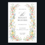 Soft Pastel Ornate Spring Rehearsal Dinner Welcome Poster<br><div class="desc">Bring timeless charm and romantic elegance to your wedding with this minimalist floral rehearsal dinner welcome poster, featuring a soft watercolor border of hand-painted blooms. The delicate floral arrangement includes pastel pinks, buttery yellows, soft lavenders, baby blues, and sage greens, gracefully framing your custom text in the center. Perfect for...</div>