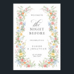 Soft Pastel Ornate Spring Rehearsal Dinner Welcome Poster<br><div class="desc">Bring timeless charm and romantic elegance to your wedding with this minimalist floral rehearsal dinner welcome poster, featuring a soft watercolor border of hand-painted blooms. The delicate floral arrangement includes pastel pinks, buttery yellows, soft lavenders, baby blues, and sage greens, gracefully framing your custom text in the center. Perfect for...</div>