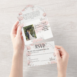 Soft Pastel Paper Garden    Minimal Floral Wedding All In One Invitation