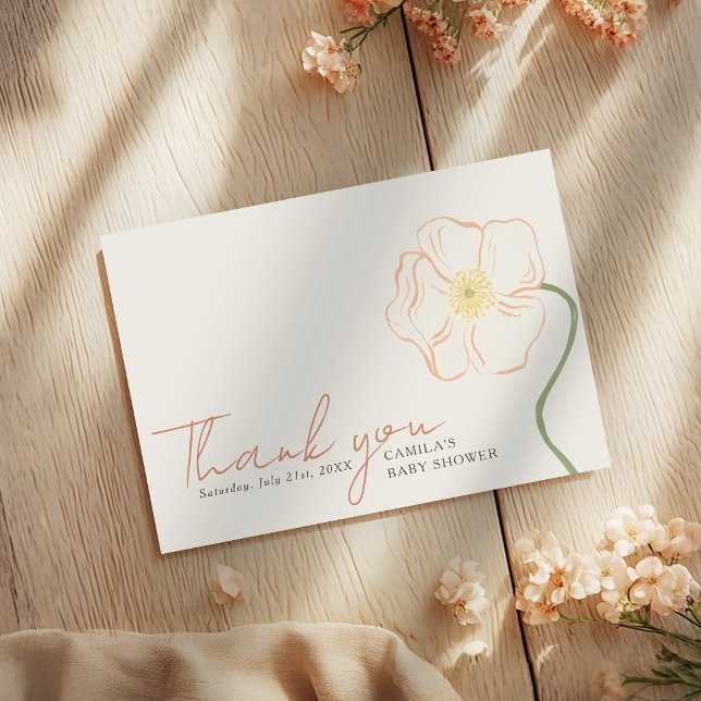 Soft Pastel Peach Boho Modern Baby Shower Thank You Card (Creator Uploaded)