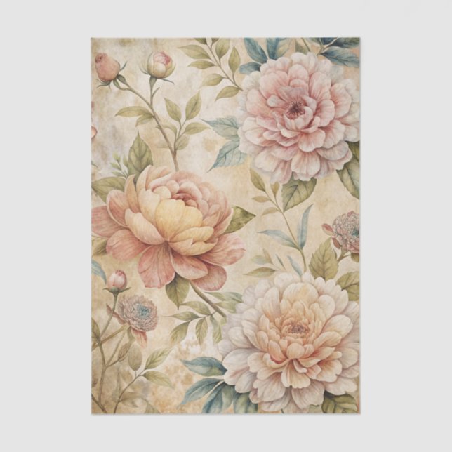 Soft Pastel Peony Floral Pattern Tissue Paper (Front)