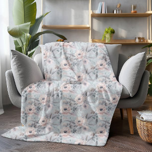 Soft Pastel Peony Watercolor Flower Floral  Fleece Blanket