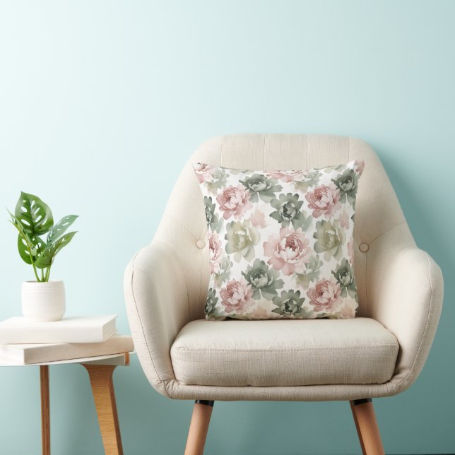 Soft Pastel Peony Watercolor Pattern Cushion (Chair)