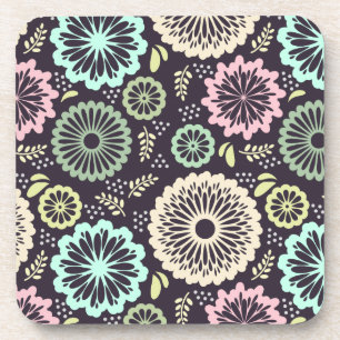 Soft pastel pink and teal flower Vintage BotanicaL Coaster