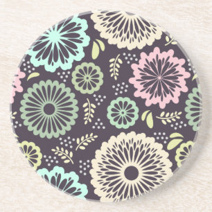 Soft pastel pink and teal flower Vintage BotanicaL Coaster