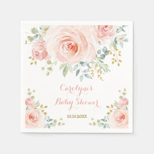 Soft Pastel Pink Blush Watercolor Rose Baby Shower Napkin