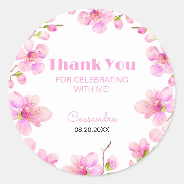 Soft Pastel Pink Cherry Blossom Sakura Birthday Classic Round Sticker (Front)