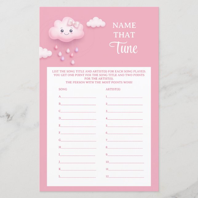 Soft pastel pink cloud nine Name That Tune Game (Front)
