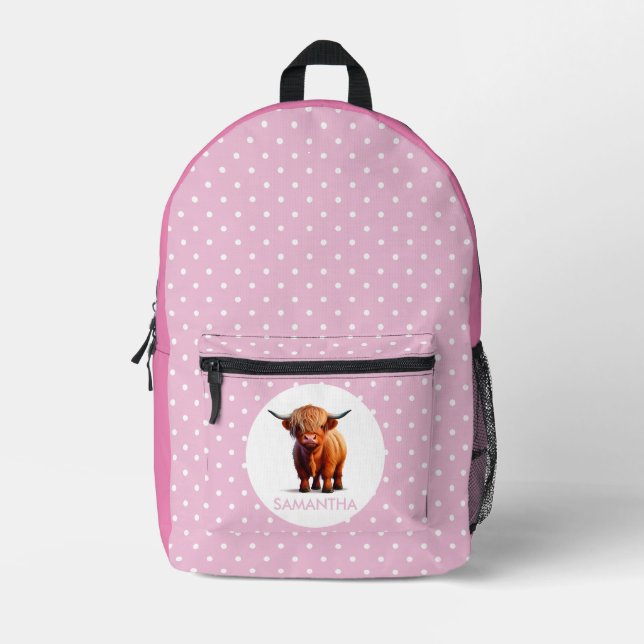Soft Pastel Pink Colour Cow Printed Backpack (Front)