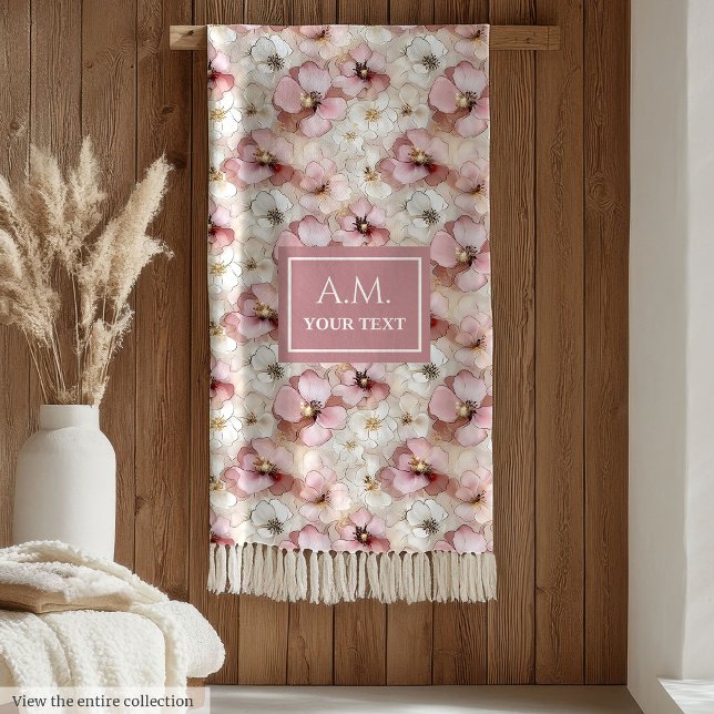 Soft Pastel Pink Delicate Floral Custom Name Throw Fleece Blanket (Soft Pastel Pink Delicate Floral Custom Name Throw Fleece Blanket )