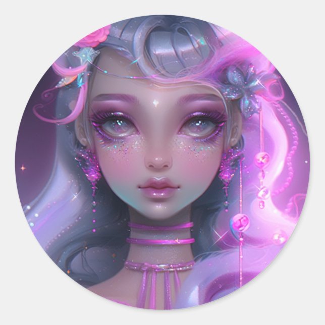 Soft Pastel Pink Fairy Classic Round Sticker (Front)