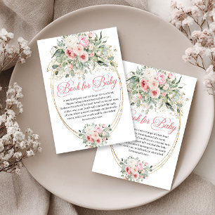 Soft Pastel Pink Floral Book Request Baby Shower Enclosure Card