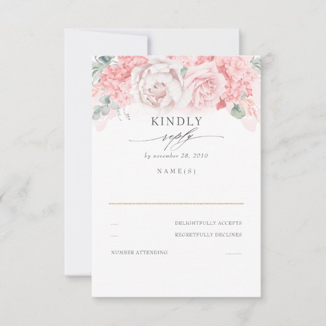 Soft Pastel Pink Flowers Wedding RSVP (Front)