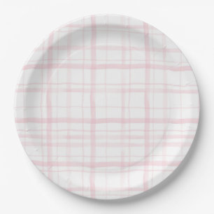 Soft Pastel Pink Gingham Party  Paper Plate