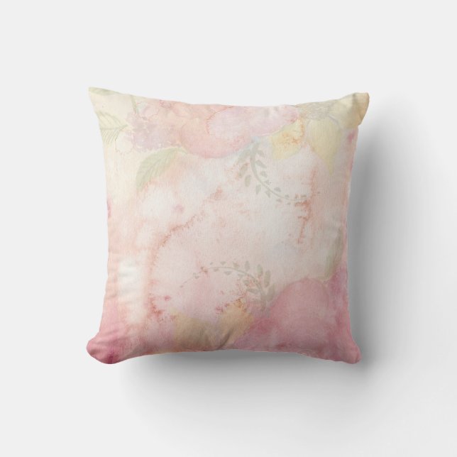 Soft Pastel Pink Green Watercolor Tie-Dye Pattern Cushion (Front)