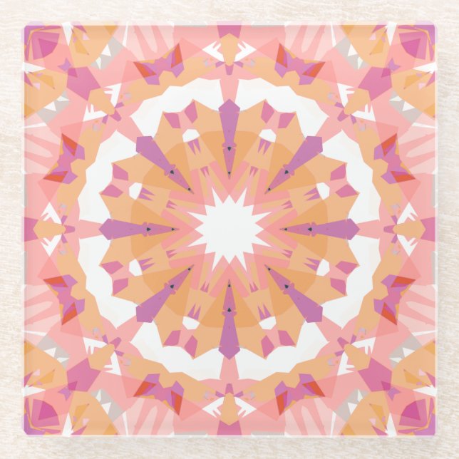 Soft Pastel Pink Peach Purple Star Eclectic Decor Glass Coaster (Front)