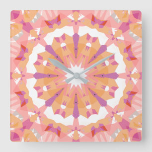 Soft Pastel Pink Peach Purple Star Eclectic Decor Square Wall Clock