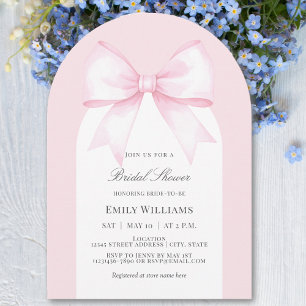 Soft Pastel Pink Ribbon Bow Bridal Shower Invitation