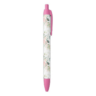 Soft Pastel Pink Rose Flower Pattern Black Ink Pen
