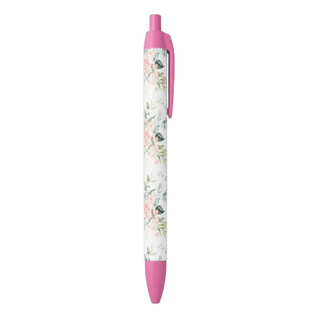 Soft Pastel Pink Rose Flower Pattern Black Ink Pen (Bottom (Vertical))