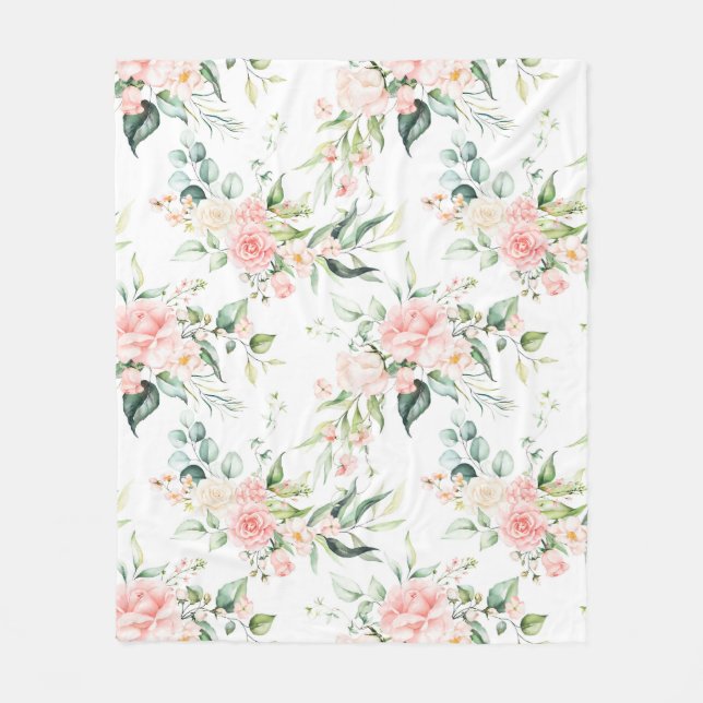 Soft Pastel Pink Rose Flower Pattern Fleece Blanket (Front)