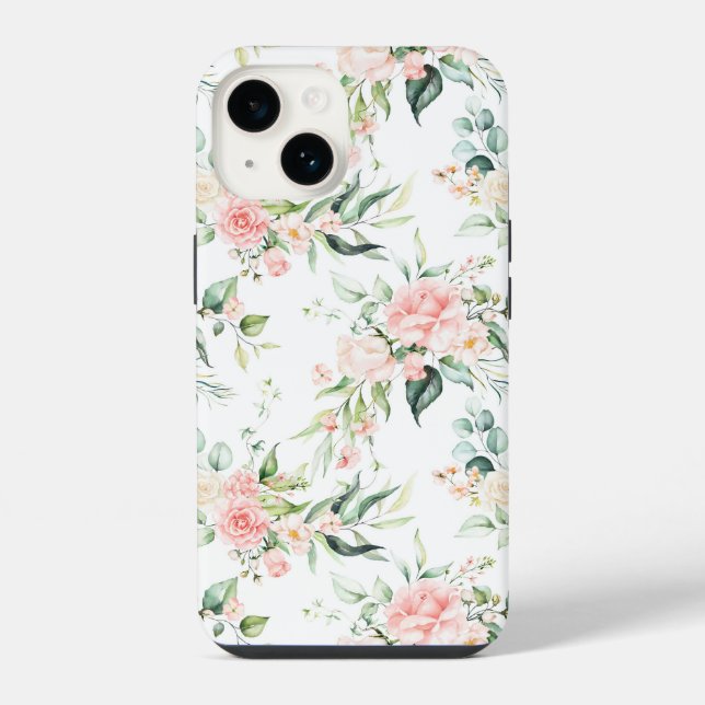 Soft Pastel Pink Rose Flower Pattern iPhone Case (Back)