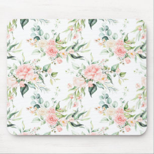 Soft Pastel Pink Rose Flower Pattern Mouse Mat