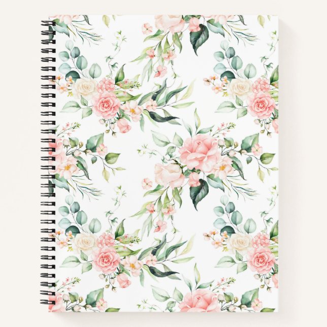 Soft Pastel Pink Rose Flower Pattern Notebook (Front)