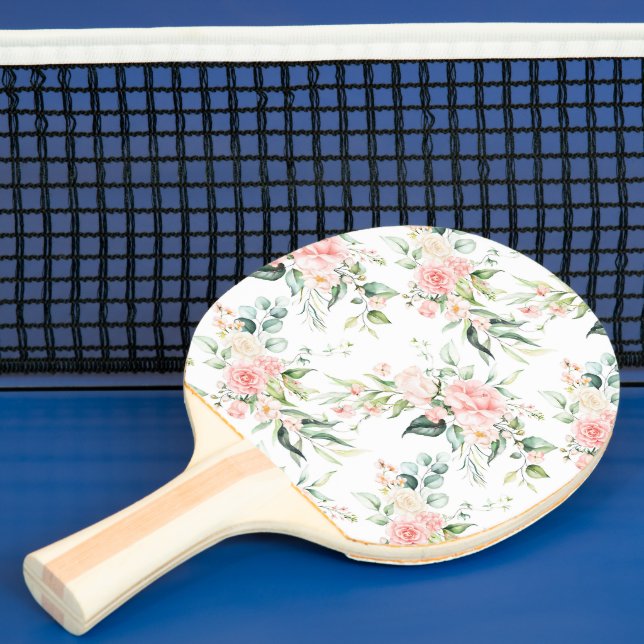 Soft Pastel Pink Rose Flower Pattern Ping Pong Paddle (Insitu)