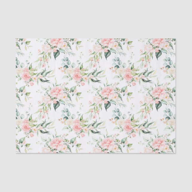 Soft Pastel Pink Rose Flower Pattern Tissue Paper (Front)