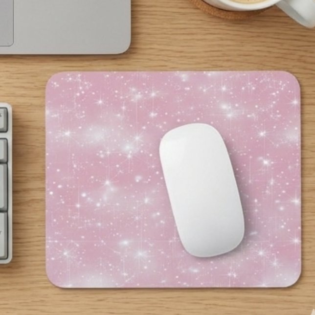 Soft Pastel Pink Sparkly Starry Shimmer Glam Mouse Mat (Creator Uploaded)